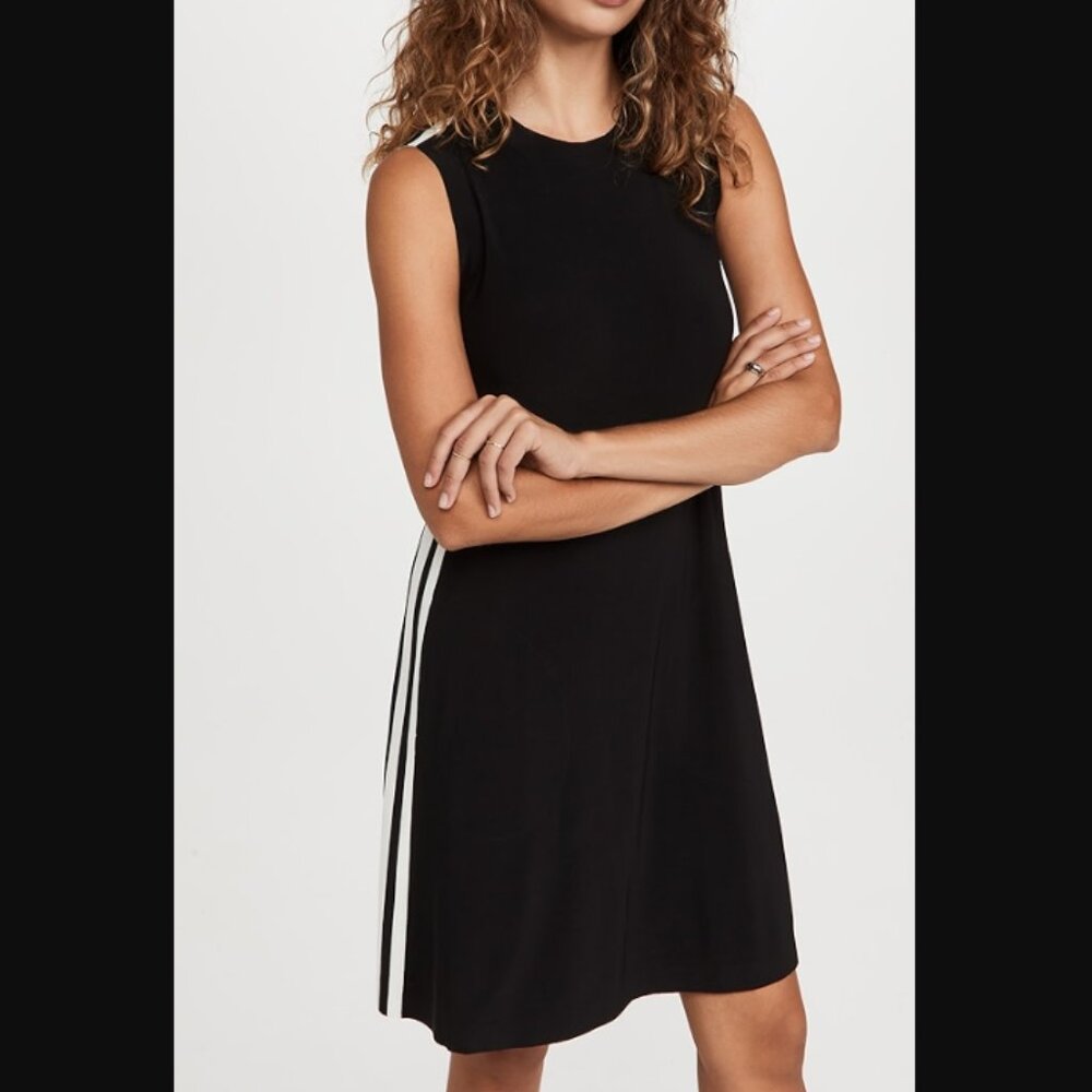 Norma Kamali Side Stripe Sleeveless Swing Dress in Black Size Small